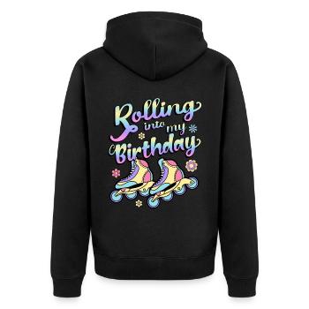 Rolling Into My Birthday Roller Skater Inline - Unisex Premium Bio Zip Hoodie - Schwarz - Hinten - Nico (187cm)