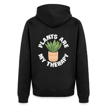 Plants Are My Therapy Plant Quotes - Unisex Premium Organic Zip Hoodie - black - Back - Nico (187cm)