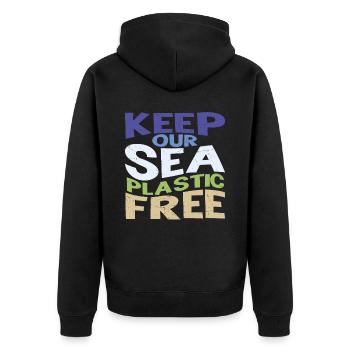 Halten Sie unser Meer plastikfrei - Unisex Premium Bio Zip Hoodie - Schwarz - Hinten - Nico (187cm)