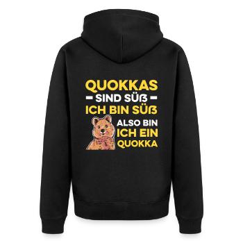 Quokkas Sind Süß Ich Bin Süß Also Bin Ich Ein Quok - Unisex Premium Bio Zip Hoodie - Schwarz - Hinten - Nico (187cm)