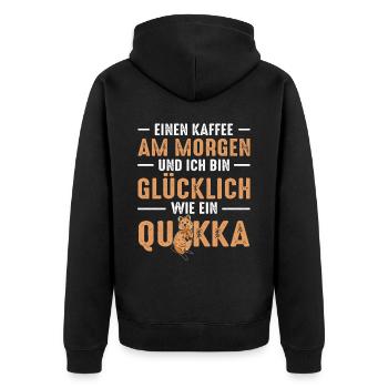 Einen Kaffee Am Morgen Und Ich Bin Glücklich Wie E - Unisex Premium Bio Zip Hoodie - Schwarz - Hinten - Nico (187cm)