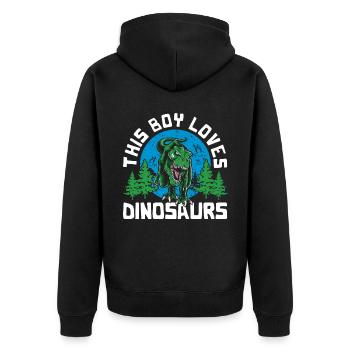 This boy loves dinosaurs Kids Boy Boy Dino - Unisex Premium Organic Zip Hoodie - black - Back - Nico (187cm)