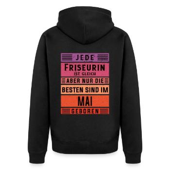 Haarstylist Geburtstag Mai geboren Friseurin - Unisex Premium Bio Zip Hoodie - Schwarz - Hinten - Nico (187cm)