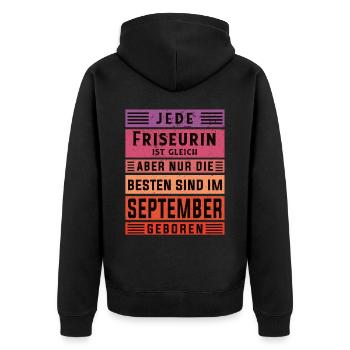 Haarstylist Geburtstag September geboren Friseurin - Unisex Premium Bio Zip Hoodie - Schwarz - Hinten - Nico (187cm)