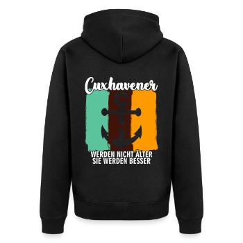 Cuxhaven retro Cuxhavener - Unisex Premium Bio Zip Hoodie - Schwarz - Hinten - Nico (187cm)