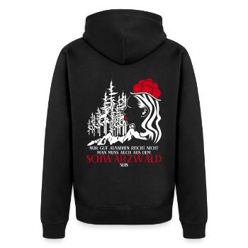 Schwarzwald Bollenhut Witz Schwarzwälder - Unisex Premium Bio Zip Hoodie - Schwarz - Hinten - Nico (187cm)
