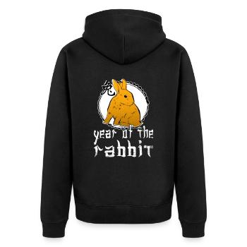 Chinesisches Hase Schriftzeichen Neujahr 2023 - Unisex Premium Bio Zip Hoodie - Schwarz - Hinten - Nico (187cm)