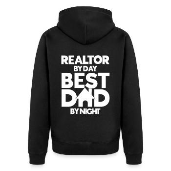 Immobilienmakler Makler Beruf Immobilien - Unisex Premium Bio Zip Hoodie - Schwarz - Hinten - Nico (187cm)