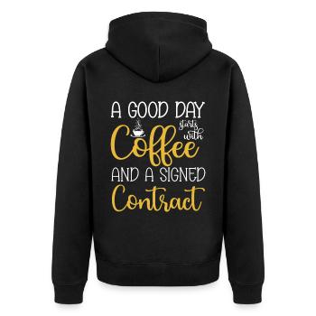 Immobilienmakler Makler Beruf Immobilien - Unisex Premium Bio Zip Hoodie - Schwarz - Hinten - Nico (187cm)