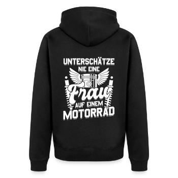 Motorbike Motorrad Enduro Motocross Biker Girl - Unisex Premium Bio Zip Hoodie - Schwarz - Hinten - Nico (187cm)