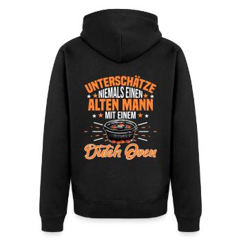 Unterschätze niemals Dutch Oven Dopfen - Unisex Premium Bio Zip Hoodie - Schwarz - Hinten - Nico (187cm)