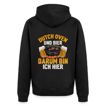 Dutch Oven und Bier Dopfen Outdoor - Unisex Premium Bio Zip Hoodie - Schwarz - Hinten - Nico (187cm)