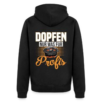 Dutch Oven Dopfen nur was für Profis - Unisex Premium Bio Zip Hoodie - Schwarz - Hinten - Nico (187cm)