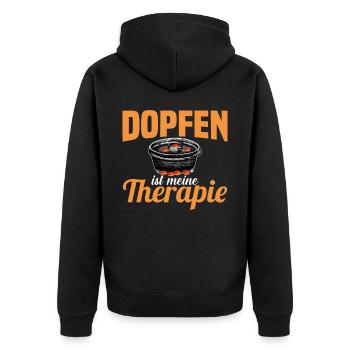 Dutch Oven Dopfen ist meine Therapie - Unisex Premium Bio Zip Hoodie - Schwarz - Hinten - Nico (187cm)