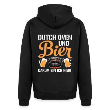 Dutch Oven und Bier Dopfen Outdoor - Unisex Premium Bio Zip Hoodie - Schwarz - Hinten - Nico (187cm)