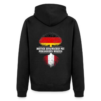 Deutsch mit peruanischen Wurzeln - Unisex Premium Bio Zip Hoodie - Schwarz - Hinten - Nico (187cm)