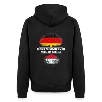 Deutsch mit syrischen Wurzeln - Unisex Premium Bio Zip Hoodie - Schwarz - Hinten - Nico (187cm)