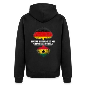 Deutsch mit ghanaischen Wurzeln - Unisex Premium Bio Zip Hoodie - Schwarz - Hinten - Nico (187cm)