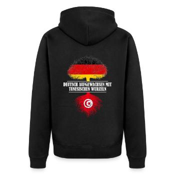 Deutsch mit tunesischen Wurzeln - Unisex Premium Bio Zip Hoodie - Schwarz - Hinten - Nico (187cm)