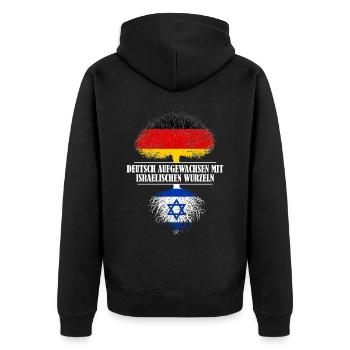 Deutsch mit israelischen Wurzeln - Unisex Premium Bio Zip Hoodie - Schwarz - Hinten - Nico (187cm)