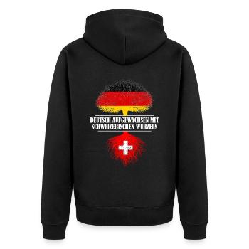 Deutsch mit schweizerischen Wurzeln - Unisex Premium Bio Zip Hoodie - Schwarz - Hinten - Nico (187cm)