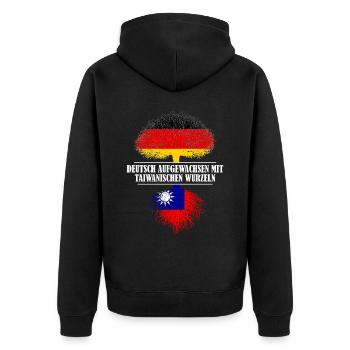 Deutsch mit taiwanischen Wurzeln - Unisex Premium Bio Zip Hoodie - Schwarz - Hinten - Nico (187cm)