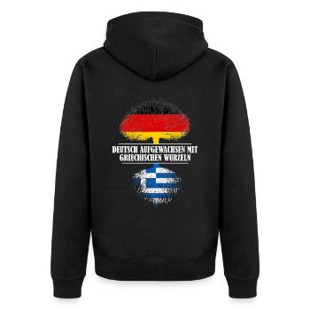 Deutsch mit griechischen Wurzeln - Unisex Premium Bio Zip Hoodie - Schwarz - Hinten - Nico (187cm)