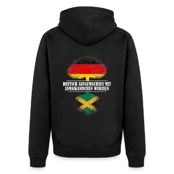 Deutsch mit jamaikanischen Wurzeln - Unisex Premium Bio Zip Hoodie - Schwarz - Hinten - Nico (187cm)