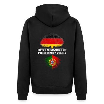 Deutsch mit portugiesischen Wurzeln - Unisex Premium Bio Zip Hoodie - Schwarz - Hinten - Nico (187cm)