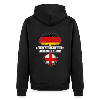 Deutsch mit georgischen Wurzeln - Unisex Premium Bio Zip Hoodie - Schwarz - Hinten - Nico (187cm)