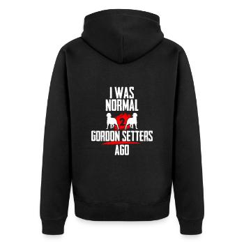 Ich war normal 2 Gordon Setters voher - Unisex Premium Bio Zip Hoodie - Schwarz - Hinten - Nico (187cm)
