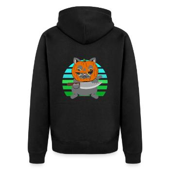 Halloween Katze Kürbiskopf - Unisex Premium Bio Zip Hoodie - Schwarz - Hinten - Nico (187cm)