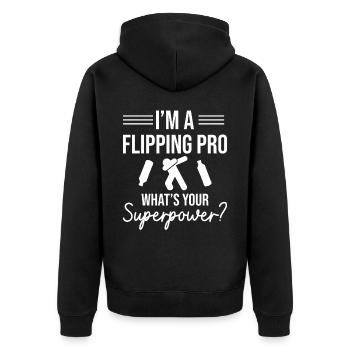 Je suis un pro du retournement - Quel est votre superpouvoir? - Veste à capuche bio Premium Unisexe - noir - Dos - Nico (187cm)