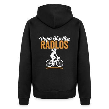 Papa ist selten radlos Biker Radfahrer Vater Shirt - Unisex Premium Bio Zip Hoodie - Schwarz - Hinten - Nico (187cm)