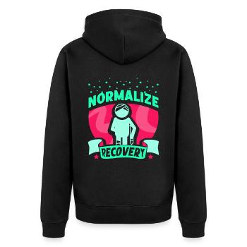Wiederherstellung Normalisieren Erholung Erholen - Unisex Premium Bio Zip Hoodie - Schwarz - Hinten - Nico (187cm)