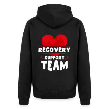 Team Zur Unterstützung Der Genesung Erholung - Unisex Premium Bio Zip Hoodie - Schwarz - Hinten - Nico (187cm)