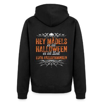 Hey Mädels Es Ist Halloween Es Ist Zeit Euch Abzus - Unisex Premium Bio Zip Hoodie - Schwarz - Hinten - Nico (187cm)