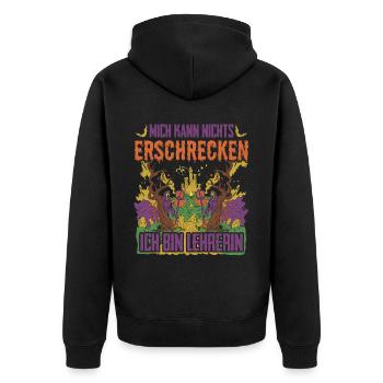 Mich Kann Nichts Erschrecken Ich Bin Lehrerin - Unisex Premium Bio Zip Hoodie - Schwarz - Hinten - Nico (187cm)