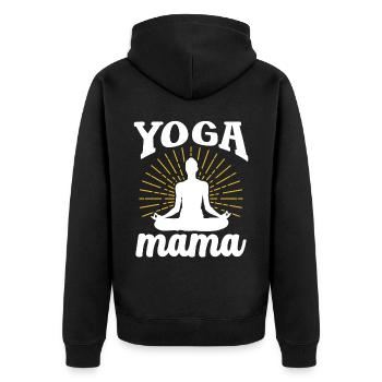 Yoga Mama Hobby Mutter Mami - Unisex Premium Bio Zip Hoodie - Schwarz - Hinten - Nico (187cm)