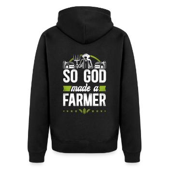 Farming Farmer Vintage So God Made - Unisex Premium Bio Zip Hoodie - Schwarz - Hinten - Nico (187cm)
