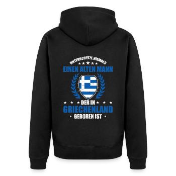 Unterschätze Niemals Einen Alten Mann Der In Griec - Unisex Premium Bio Zip Hoodie - Schwarz - Hinten - Nico (187cm)