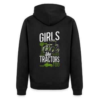 Farming Farmer Girl Tractor - Unisex Premium Bio Zip Hoodie - Schwarz - Hinten - Nico (187cm)