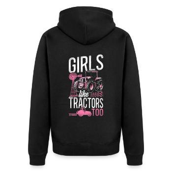 Farming Farmer Girl Tractor - Unisex Premium Bio Zip Hoodie - Schwarz - Hinten - Nico (187cm)