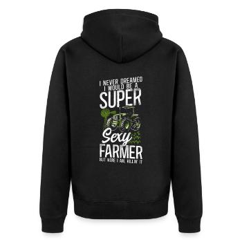 Farming Farmer Tractor Vintage I - Unisex Premium Organic Zip Hoodie - black - Back - Nico (187cm)