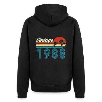 Vintage 1988 Vintage Geburtstag Retro Vintage - Unisex Premium Bio Zip Hoodie - Schwarz - Hinten - Nico (187cm)
