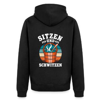 Sauna - Unisex Premium Bio Zip Hoodie - Schwarz - Hinten - Nico (187cm)