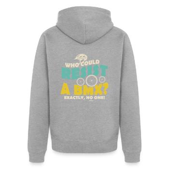 wer kann schon einem BMX widerstehen - Unisex Premium Bio Zip Hoodie - Grau meliert - Hinten - Nico (187cm)