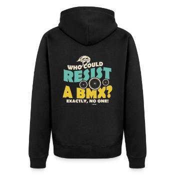 wer kann schon einem BMX widerstehen - Unisex Premium Bio Zip Hoodie - Schwarz - Hinten - Nico (187cm)