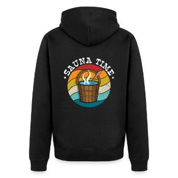 Sauna - Unisex Premium Bio Zip Hoodie - Schwarz - Hinten - Nico (187cm)