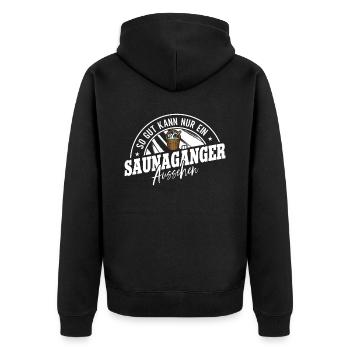 Sauna - Unisex Premium Bio Zip Hoodie - Schwarz - Hinten - Nico (187cm)